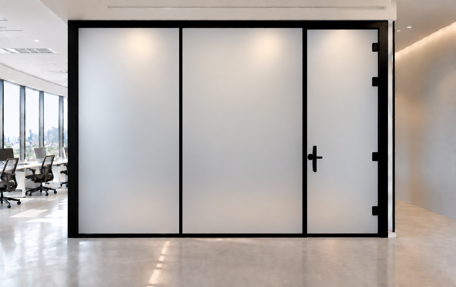 White smart glass meeting cabin, frosted